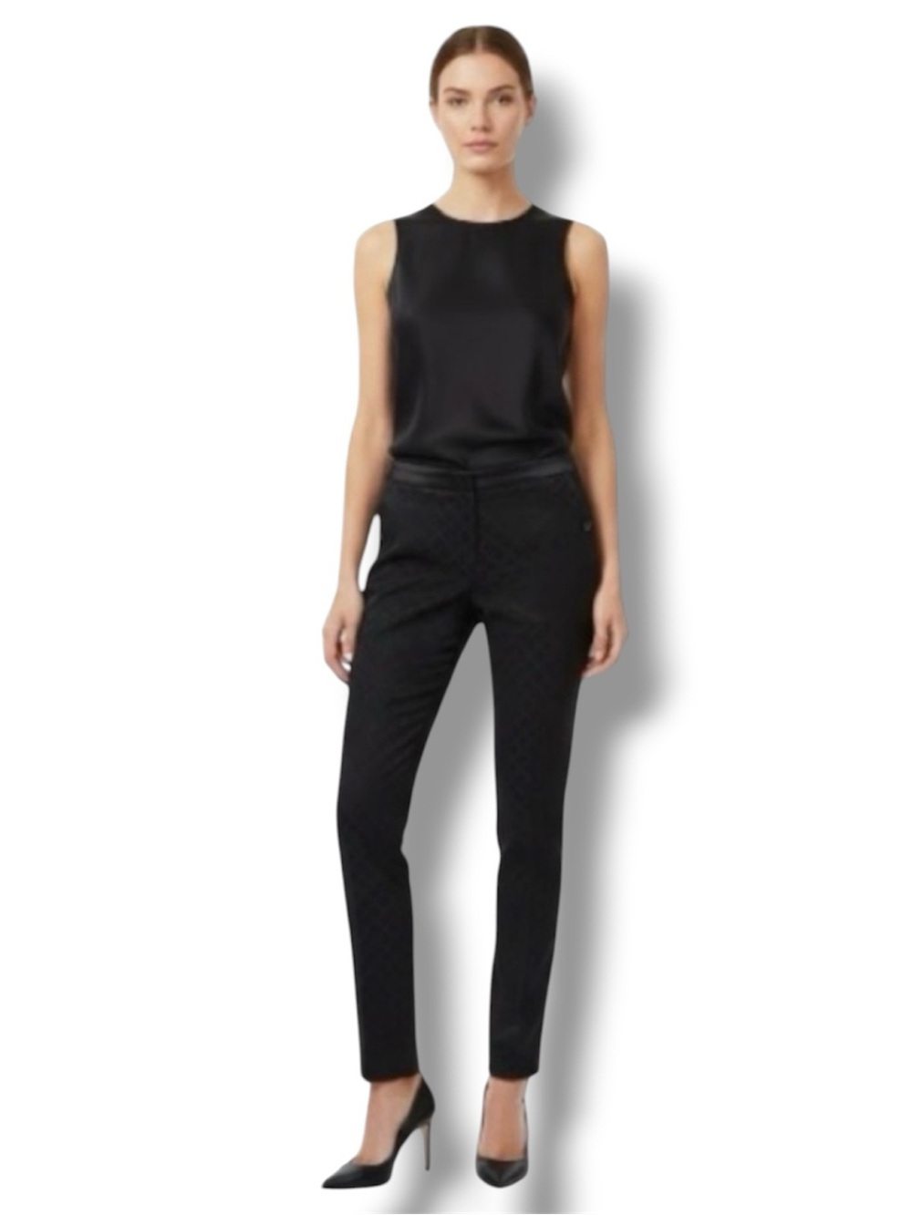 Etcetera Pants Black Jacquard Diamond Quilted Y2K Scandi Sleek 12